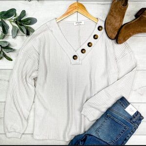 Waffle knit button down top